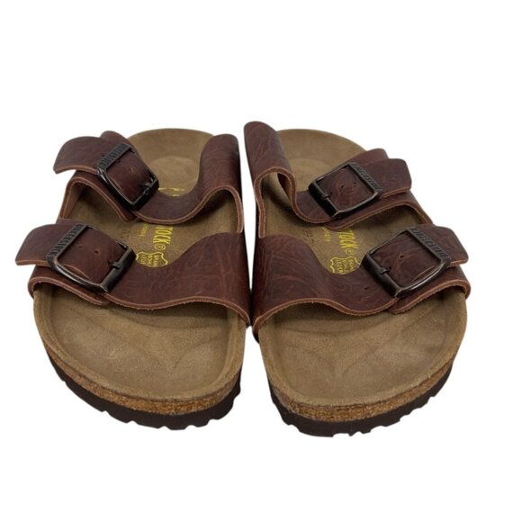 Birkenstock Arizona Sandals Cortina Brown Leather Buckle Slides-Unisex Size 41 main image 5